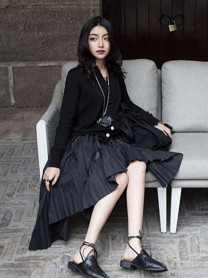 Black Hollow Irregular Fold Skirt