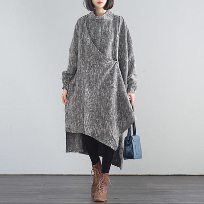 Buykud Pure Color Turtleneck Irregular Casual Dress