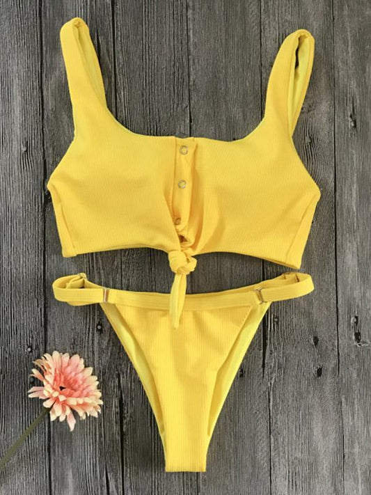 Plain Bandeau Ribbed Bikinis Swimwear