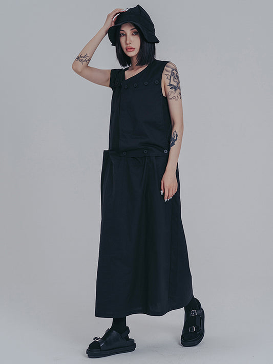 Original Sleeveless Solid Color Split-Joint H-Line Detachable Midi Dress