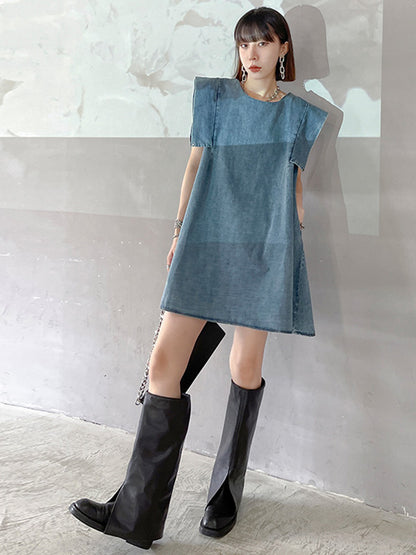 Stylish Denim Split-Joint Sleeveless Vest H-Line Mini Dress