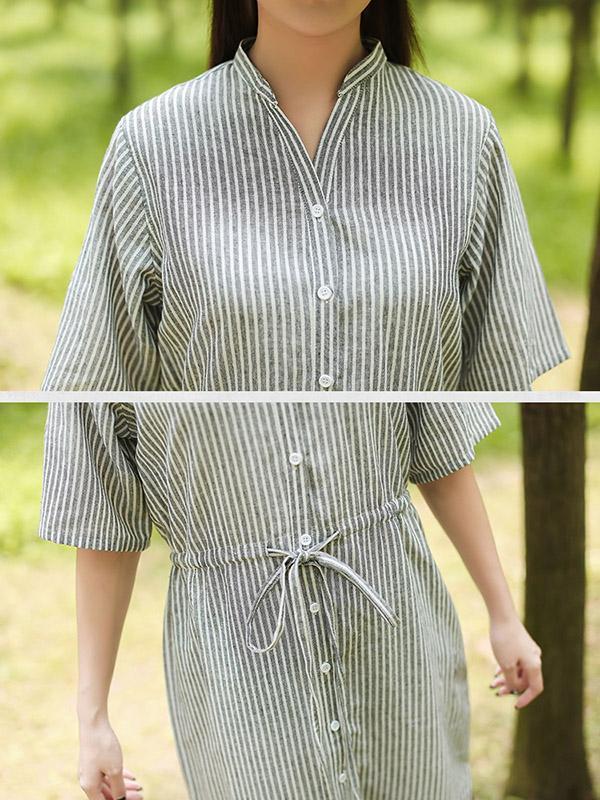 Artistic Retro Striped Shirt Dress