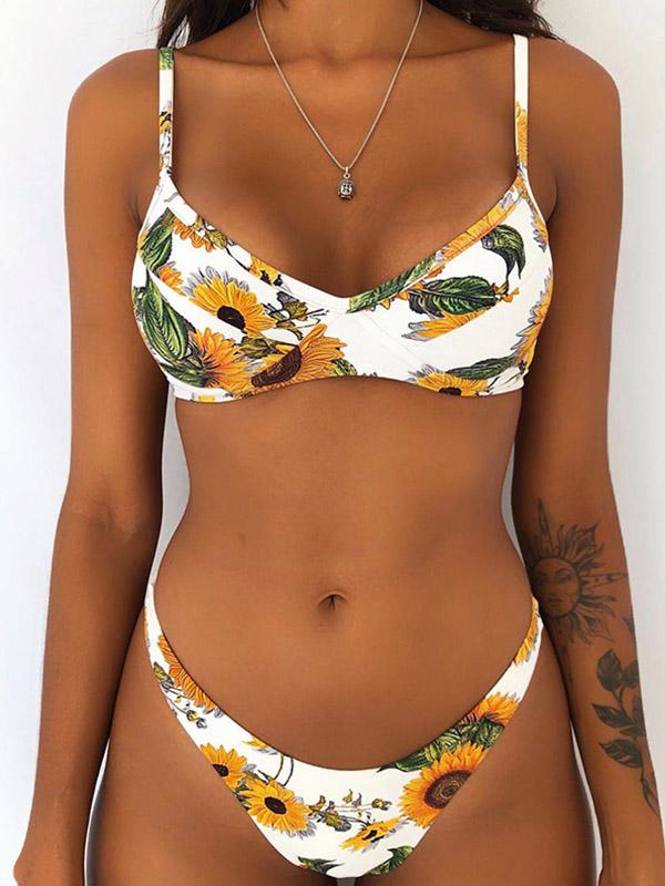 Ombre Contrast Floral Bikini Swimsuit
