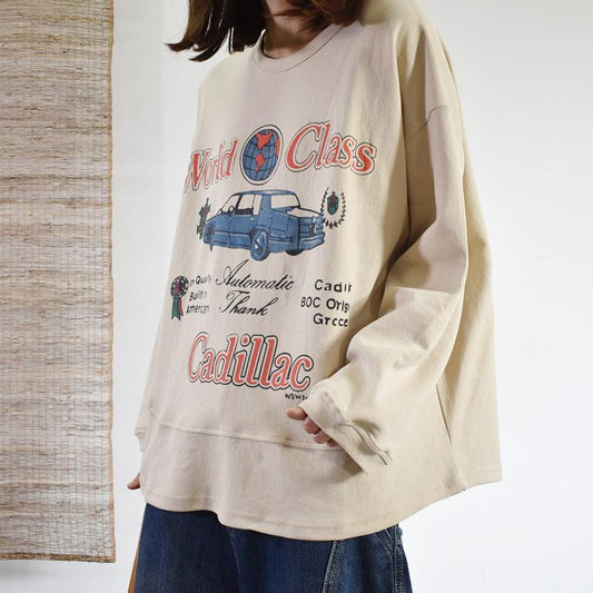 Buykud Casual Loose Cartoon Letters Printed Blouse