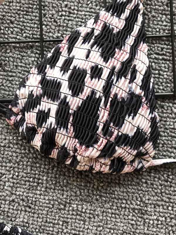 Leopard Smocked Lace Up Bikini Swimsuit