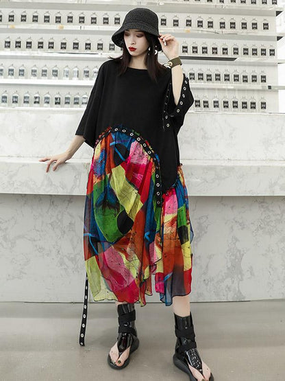 Summer Chiffon  Oversize Printed Split-joint Dress