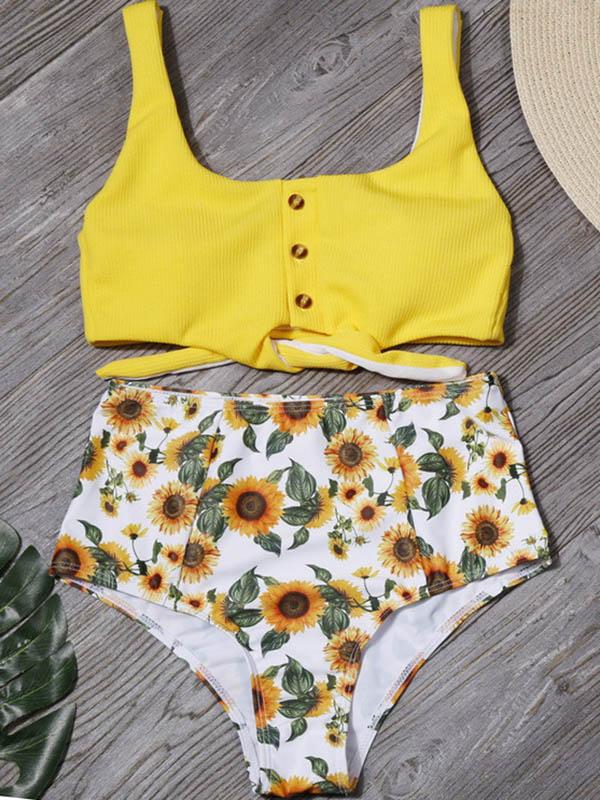 Caribe Printed Knotted Split Bikini Swimsuit