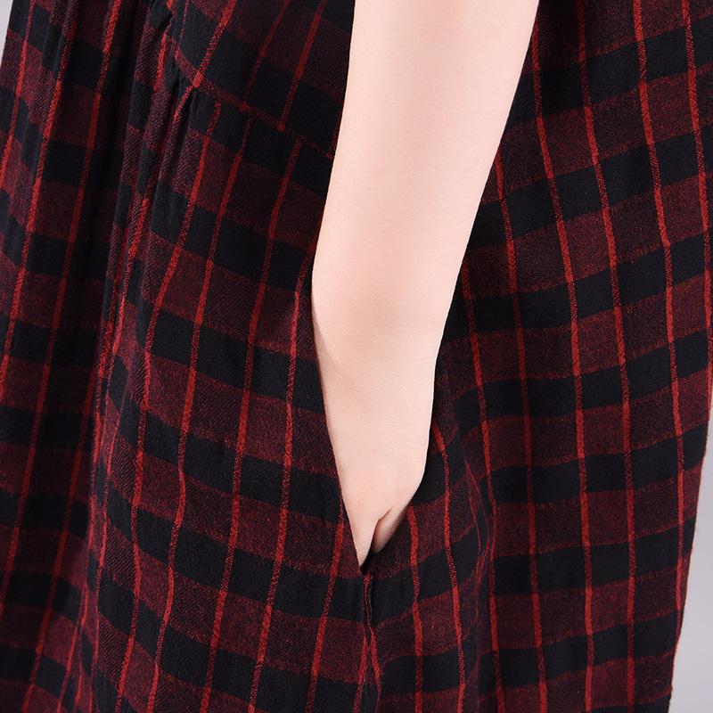 Buykud Long Sleeve Casual Plaid Patchwork Cotton Dress