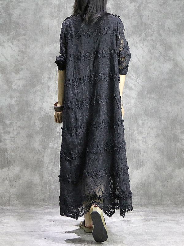 Loose Solid Hollow Flower Embroidered Maxi Dresses