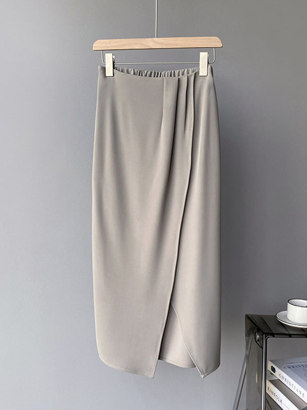 Stylish Solid Color Asymmetric Split-Front Elastics A-Line Skirts