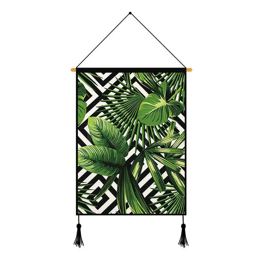 Modern Green Plants & Geometry Printed Wall Hanging Decoration