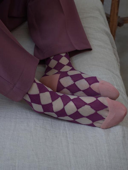 Colorful Cube Netting Split-Joint Tube Socks