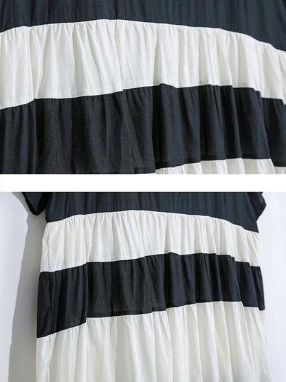 Split-joint Striped Ruffled Dress