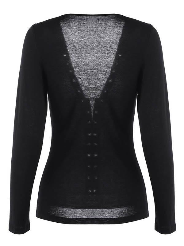 V-Neck Low-Cut Bandage Sexy Blouse