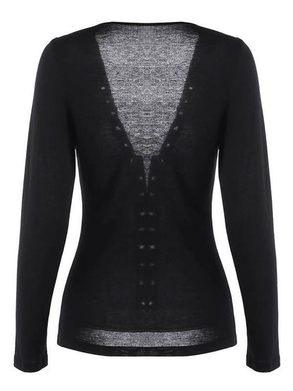 V-Neck Low-Cut Bandage Sexy Blouse