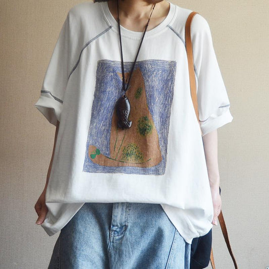 Cotton Print Cartoon Half Sleeve Blouse