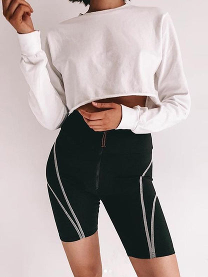 Zipper Letter Printed Sports Shorts