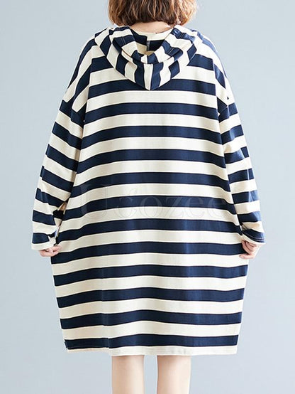 Casual Striped Hoodie Sweatshirt Dress
