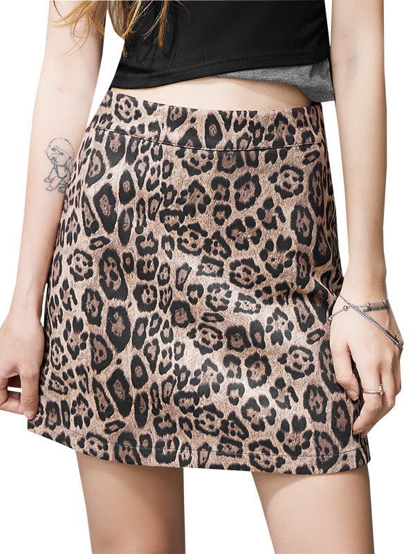 Urban Leopard Split-Joint Zipper A-Line Short Skirt