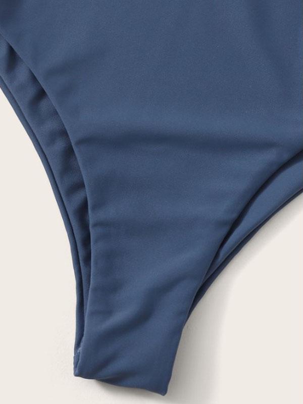 Solid Color Asymmetric Split Bikini Swimsuit