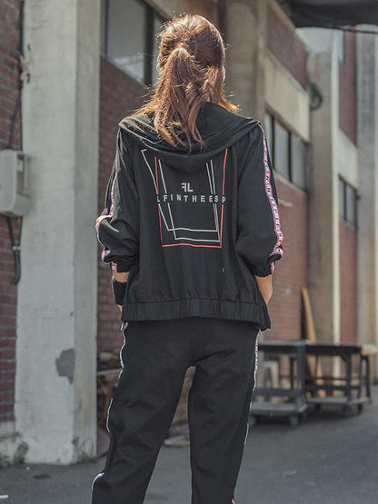 Letter Printed Zipper Sports Hoodies