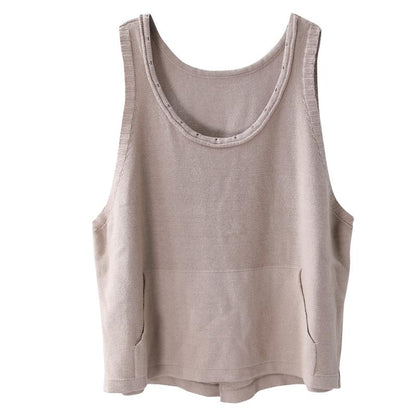Buykud Front Pocket Pure Color Knitted Waistcoat