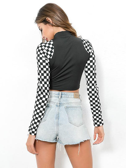 Split-joint Plaid Sexy Bandage Shirt Top