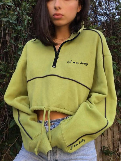 Letter Printed Drawstring Sweatshirt