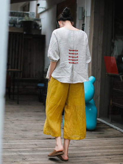 Casual Retro Frog Wide Leg Cropped Trousers