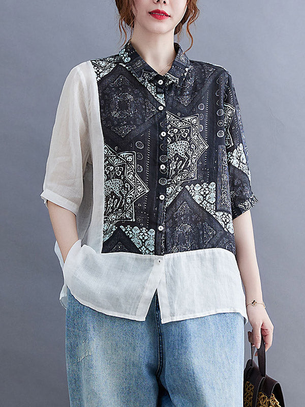 Original Asymmetric Split-Joint Short Sleeves Lapel Blouse Tops