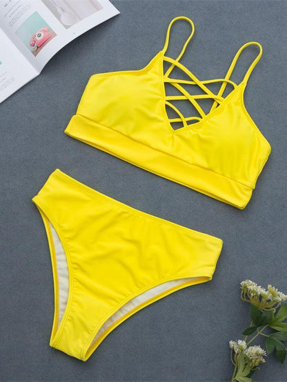 Crisscross Yellow Bikinis Swimwear