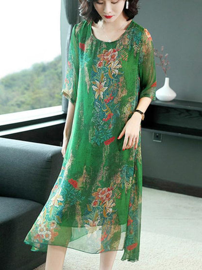 Casual Floral Printed Soft Midi Dress