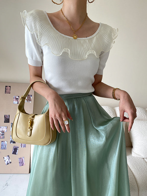 Original Chic Falbala Mesh Split-Joint T-Shirt Top