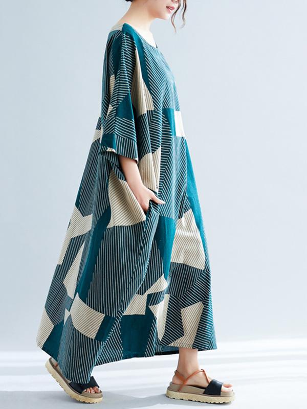Plus Size Loose Geometric Pattern Maxi Dresses