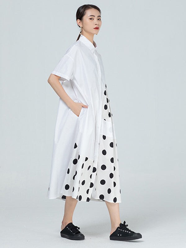 Original Polka-Dot Irregularity Split-Joint Shirt Dress