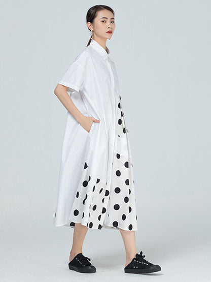Original Polka-Dot Irregularity Split-Joint Shirt Dress