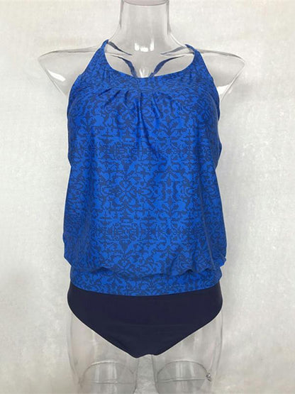 Plus Size Printed Spaghetti-neck Tankini Swimsuit