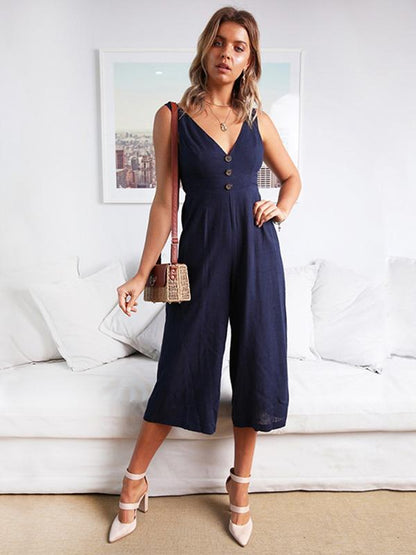 V-Neck Wide Leg Jumpsuits Bottoms