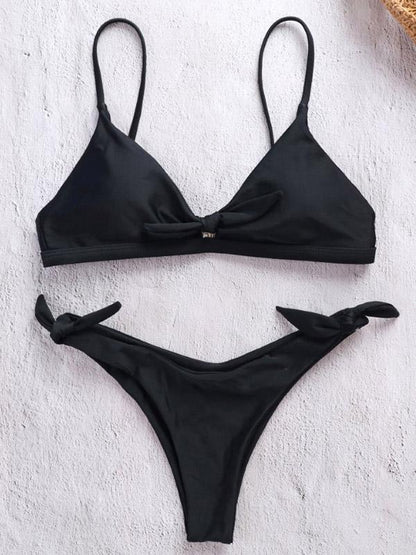 Plaid Bow-embellished Empire Bikinis Swimwear