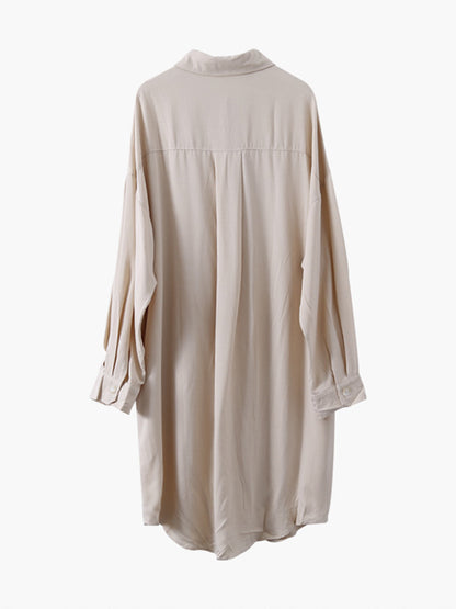 Simple Solid Color Buttoned Lapel Long Sleeves Shirt Dress