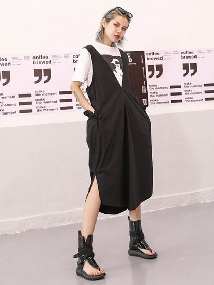Retro Split-side Suspender Skirt