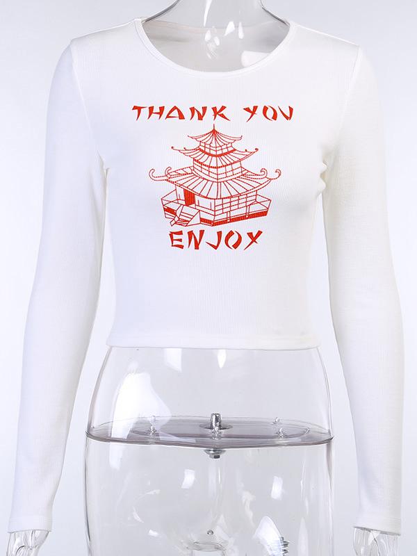 Casual Wrap Printed Long Sleeves Tees