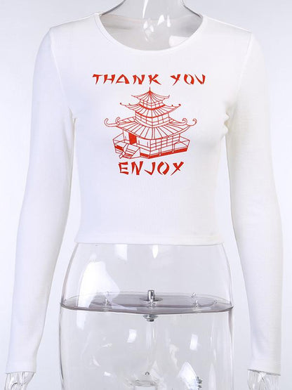Casual Wrap Printed Long Sleeves Tees