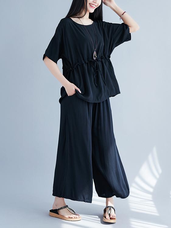 Plus Size Loose Solid Wide-leg Two-piece Suits