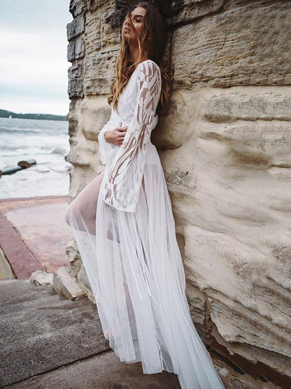 Flared Sleeves See-through Maxi Dress