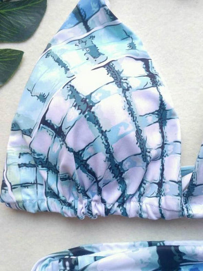 Shell Print High Waisted Lattice Bikini Swimsuit