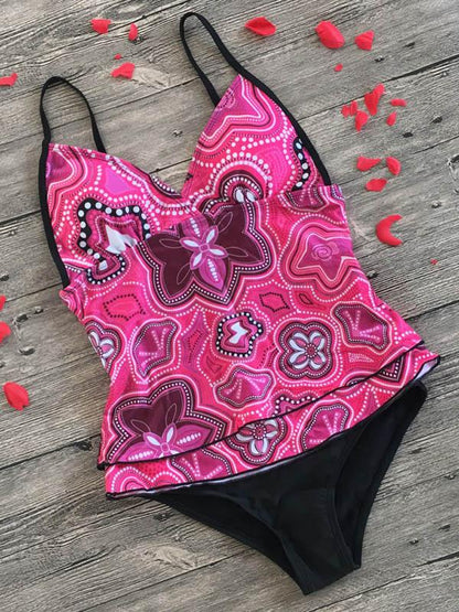 Printed Backless Tankini Swimsuit