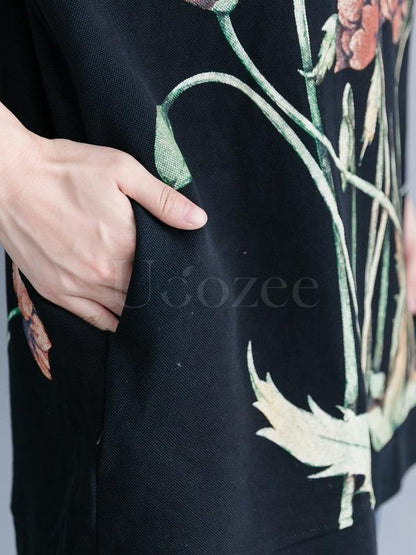 Casual Floral Printed High-neck Sweatshirt