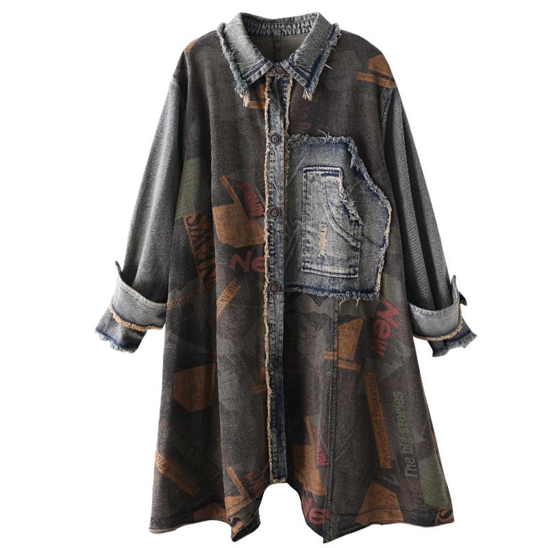 Buykud Patchwork Printed Single Breasted Casual Dress