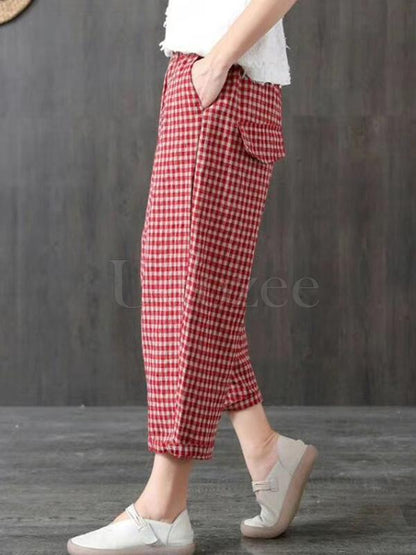 Vintage Ramie Cotton Plaid Capri Harem Pants